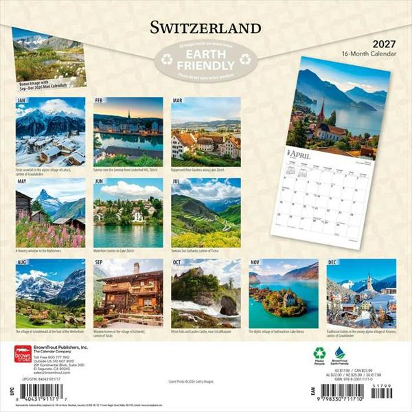 Europe Switzerland Calendar 2027, Wall Calendars, Month To View, Travel, Gift