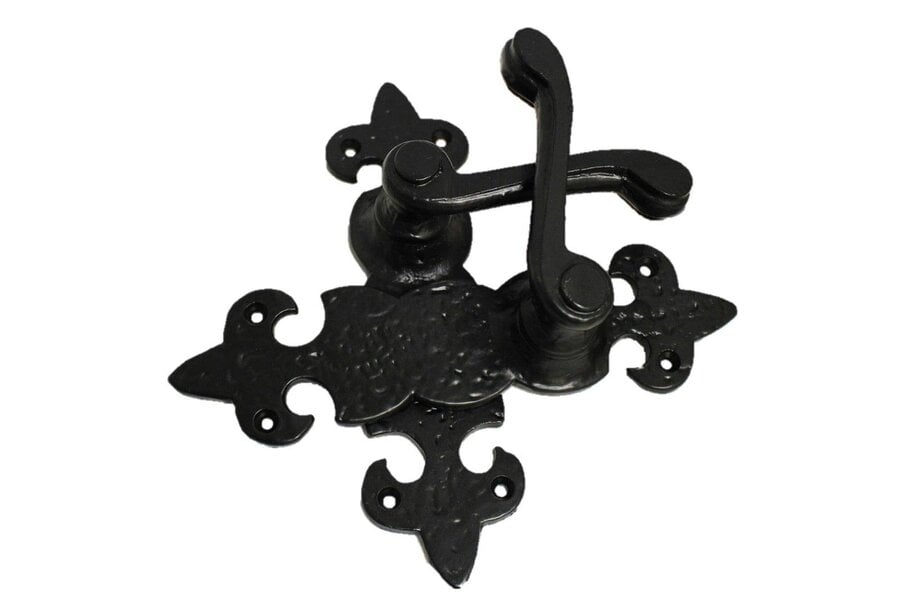 EDH Door Hardware Black Cast Iron Fleur-de-Lys Door Handles – Lever Latch, Bathroom Lock & 3 Lever Lock Sets