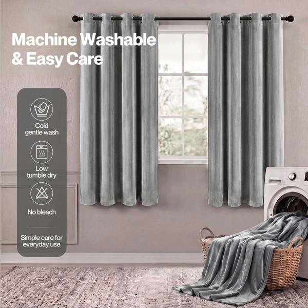 Marlow Thick Thermal Blackout Curtains Velvet 46x54 Inch Eyelet Ring Top Grey