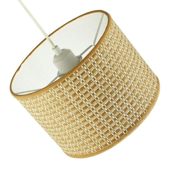 Vintage Reeded Paper Round Lamp Shade with Taupe Cotton Fabric Trims Image 4