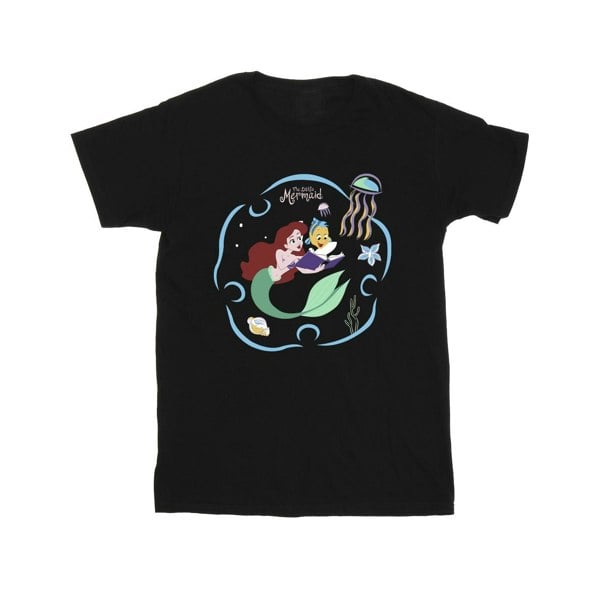 Disney Mens The Little Mermaid Reading A Book T-Shirt - Black