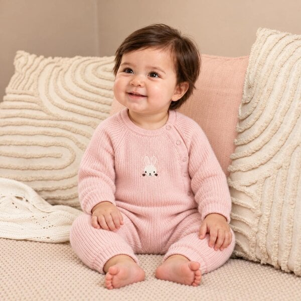 Mini Cuddles Rabbit-Embroidered Romper (Pink)