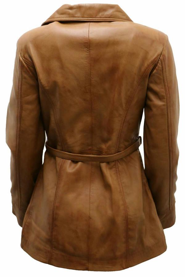 Womens Md Length Leather Biker Jacket-Okehampton - Upperclass Fashions 
