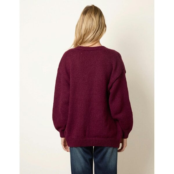 Blue Vanilla Daisy Large Flower Cardigan - Wine