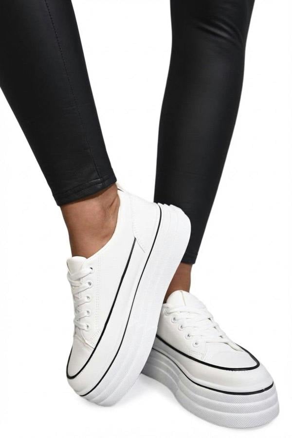 Breanna Platform Wedge Lace Up Trainers - White_wb