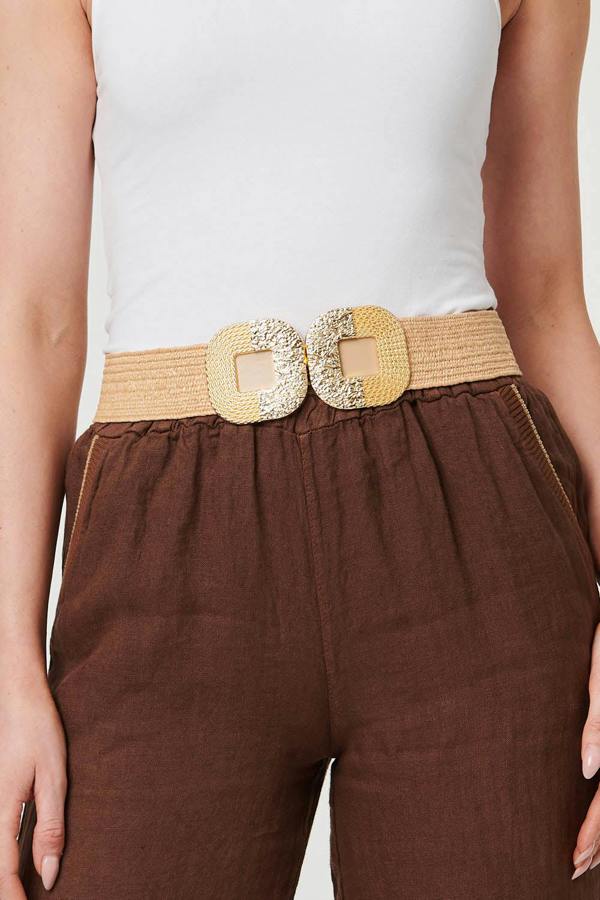 Beige | Metallic Texture Wide Statement Belt