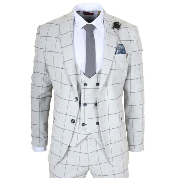 TruClothing TP-33 - Men's 3 Piece Tailored Fit Grey Plaid Check Suit