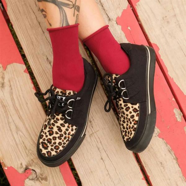 TUK Footwear TUK Pointed Creeper Sneaker Black Leopard Canvas Platform Shoes - A9180