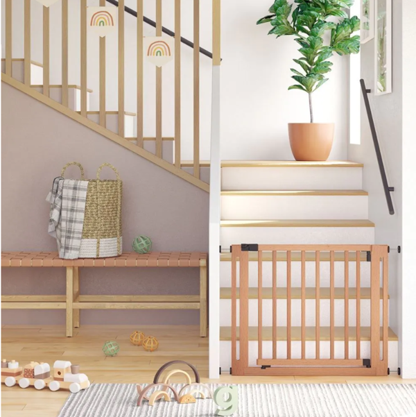 Safetots Wooden Elegance Gate, Natural, 79cm - 87cm, Pressure Fit Safety Gate, 57cm Extra Wide Doorway, Easy Installation