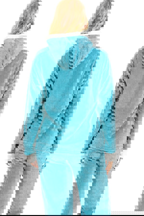 Camille Womens Light Blue Supersoft Fleece Hooded Pyjama Set