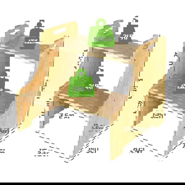 Levede Bamboo 2 Step Stool Non Slip for Potty Training Bathroom Splash Handle