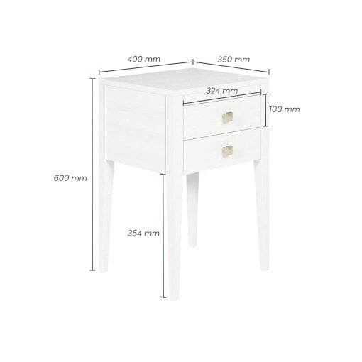 Wyld Haus Bilbo White Wood Grain Two Drawer Bedside Table