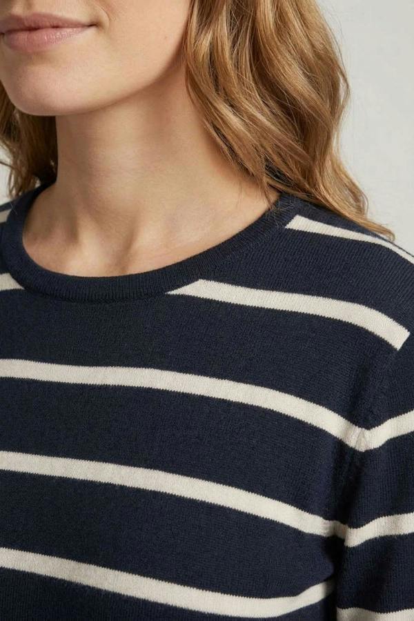 Navy | Striped Long Sleeve Knit Top