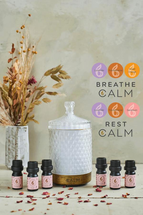 B Calm Aroma Diffuser with Breathe and Rest Calm Oil Sets - Stress Relief, Sleep & Hormone Balance