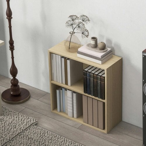 Wyld Haus Kesa Wood Natural Finish Low 2 Tier Bookcase With Adjustable Shelves