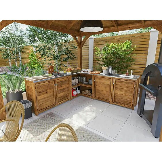 Dunster House Garden Kitchen with Right Side Sink, W2m x D2m / W7' x D7', With Stainless Steel Countertop, UNIT III