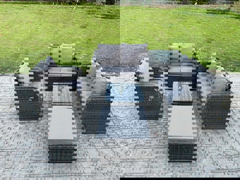 Fimous 6 Piece Garden Furniture Sets 6 Seater Outdoor Patio Furniture Set Weaving Wicker Rattan Sofa Chair and Table with Big Footstool Side Table