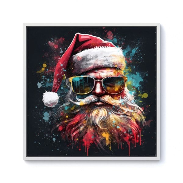 Warren Reed Splash Art Santa Claus In Glasses Framed Canvas