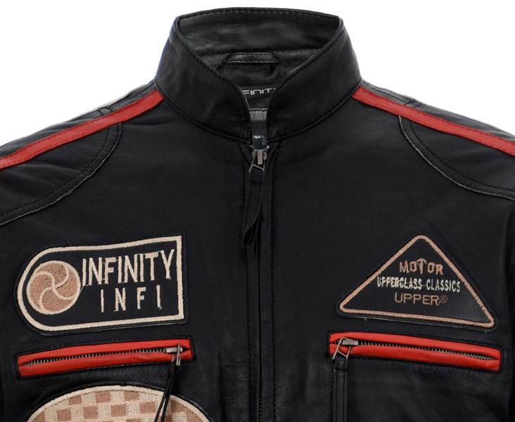 Infinity Leather Mens Racing Moto Badges Biker Leather Jacket