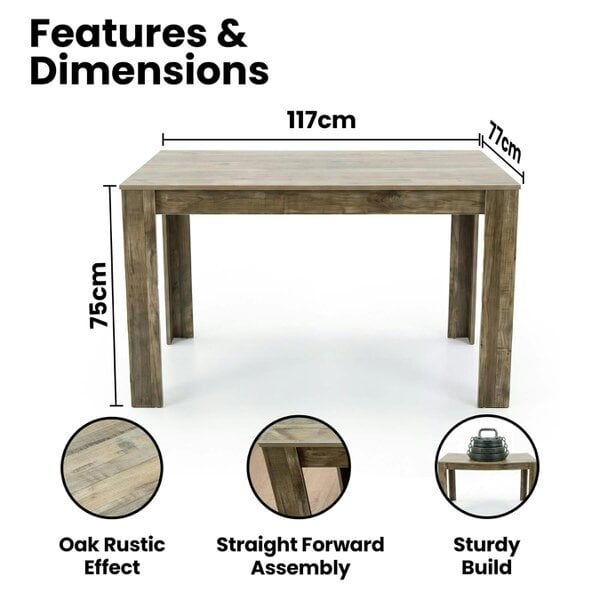 Kosy Koala Modern Rustic Effect Wood Dining Table With 4 Cream Plastic Chairs Dining Room Furniture