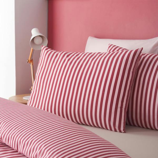 Catherine Lansfield Epping Textured Stripe Reversible Duvet Cover Set Burgundy