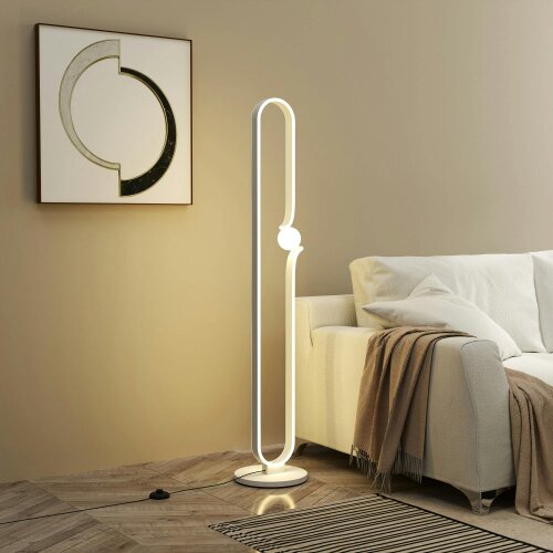 Wyld Haus Vanotafa Metal And Glass White Dimmable LED Floor Lamp With Glass Night Light And Foot Switch