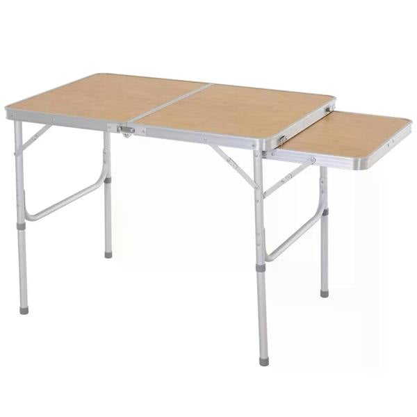 Folding picnic table with bamboo-look MDF top and aluminum frame