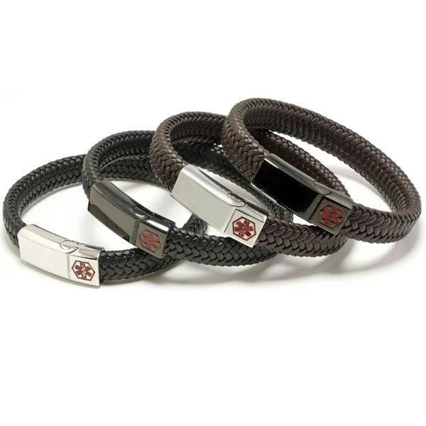 Christopher James of London Unisex Braided Leather and Stainless Steel Medical Bracelet with Free Engraving