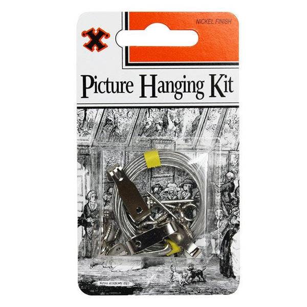X Picture Hanging Kit Nickel Plated 4 Hooks / 3m Wire Blister Pack - One Colour