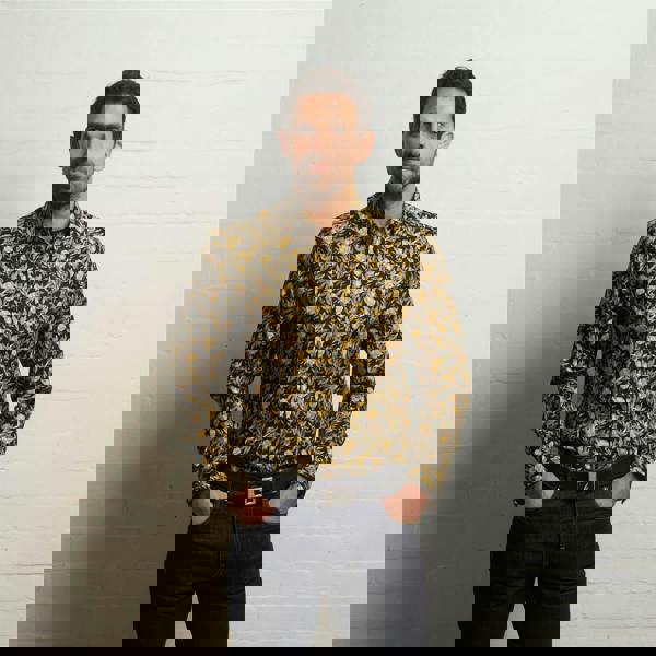 Gabicci G55W07 Long Sleeve Printed Woven Shirt Gabicci Classic BLACK