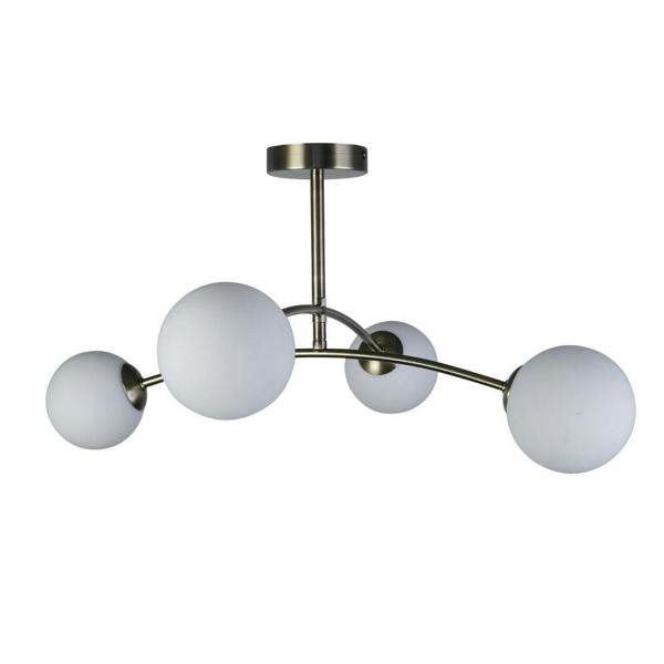 Pagazzi Lighting Ellison 4 Light Antique Brass & Frosted Glass Flush Ceiling Light