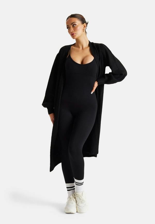 Urban Bliss Black Ribbed Midi Cardigan