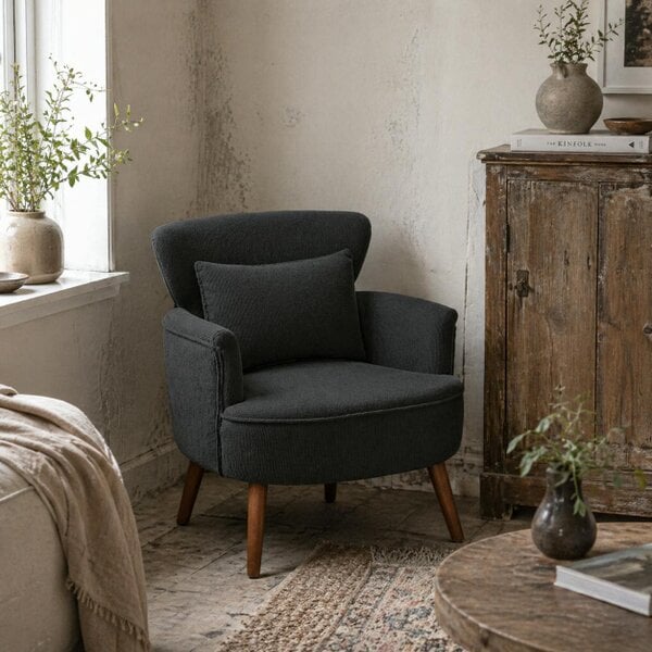 Wyld Haus Mielyo Black Corduroy Retro Accent Armchair