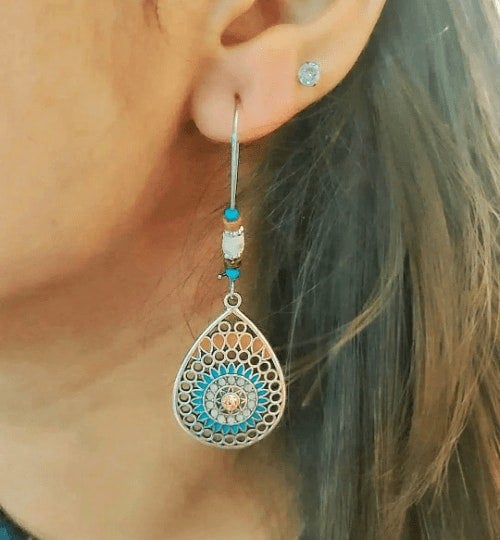 The Colourful Aura Long Mandala Floral Enamel Indian Triangle Vintage Boho Drop Ethnic Danglers