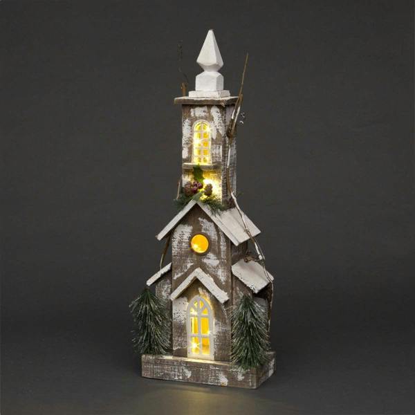 23 x 10 x 43H cm Wooden Battery Operated Christmas House Tabletop Decoration with Warm White LEDs image 1
