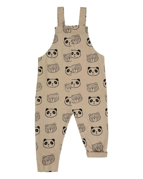 organic cotton Beige Cub And Pals Print Dungarees - image 6