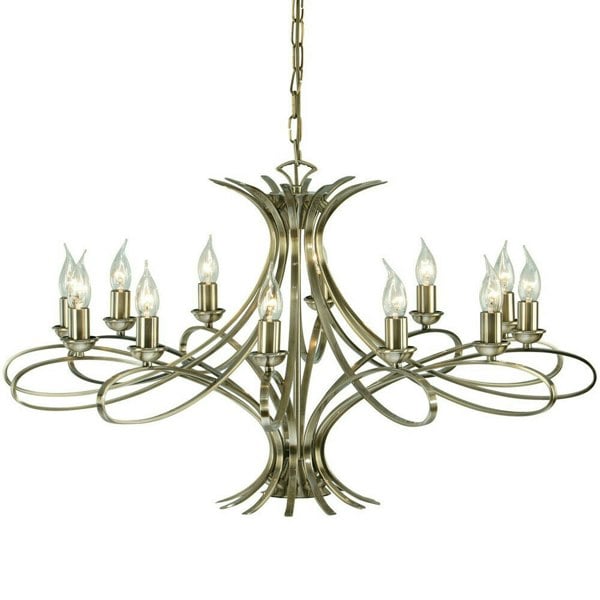 Eaves Hanging Ceiling Pendant Chandelier 12 Lamp Brushed Brass Curved Arm Light Loops