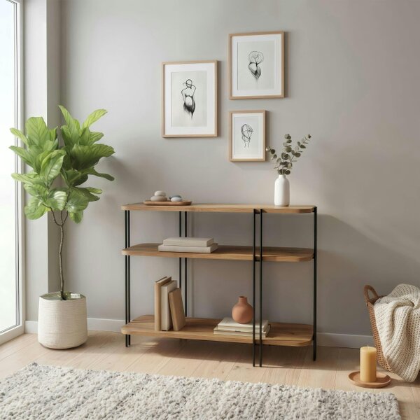 Decortie Notus 3 Tier Open Console Table with Metal Frame