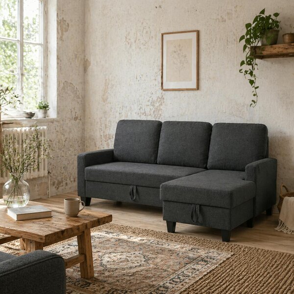 Wyld Haus Lulo Dark Grey Fabric Upholstered 3 Seater Sofa Bed With Storage