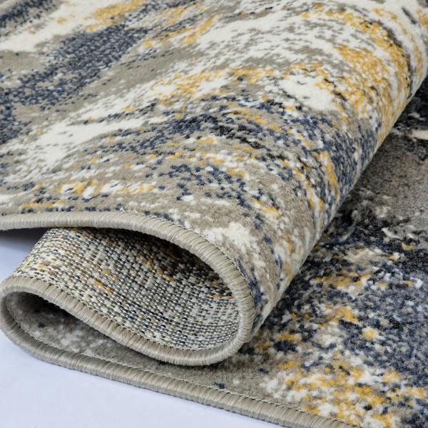Modern Abstract Mottled Rug Grey Blue Yellow Beige Soft Low Pile Living Room Carpet