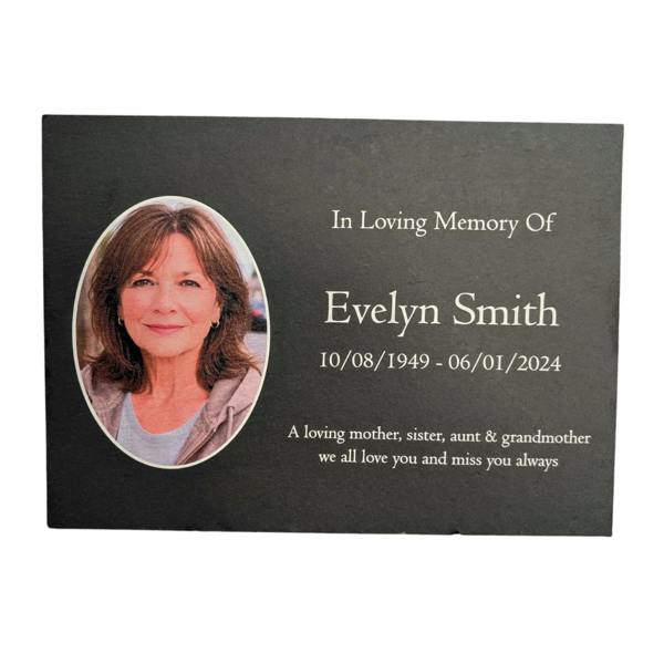 Memorials Direct Photo Slate Memorial Plaque, Add a Portrait & Personalised Text | 35 × 25cm (14×10”)