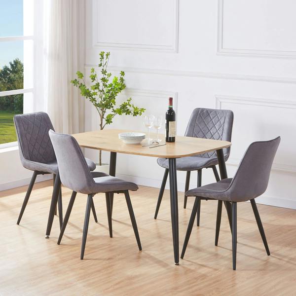 Core Products Aspen Dining Set - Light-Oak Effect Rectangular Table & 4 Upholstered Diamond Stitch Fabric Chairs