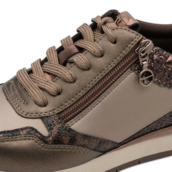 Tamaris Womens Taupe Faux Leather Fashion Lace Up Sneakers - 23613-46