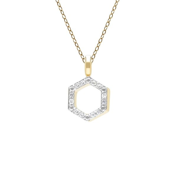 Geometric Hex Diamond Pendant Necklace in 9ct Yellow Gold Front