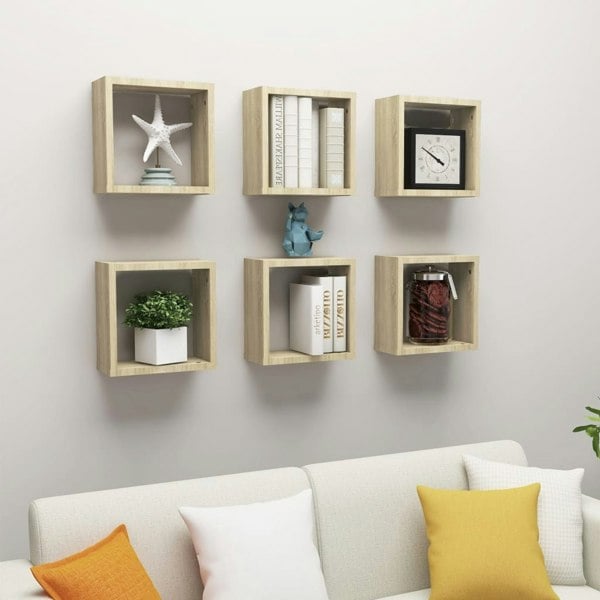 Berkfield Wall Cube Shelves 6 pcs Sonoma Oak 30x15x30 cm