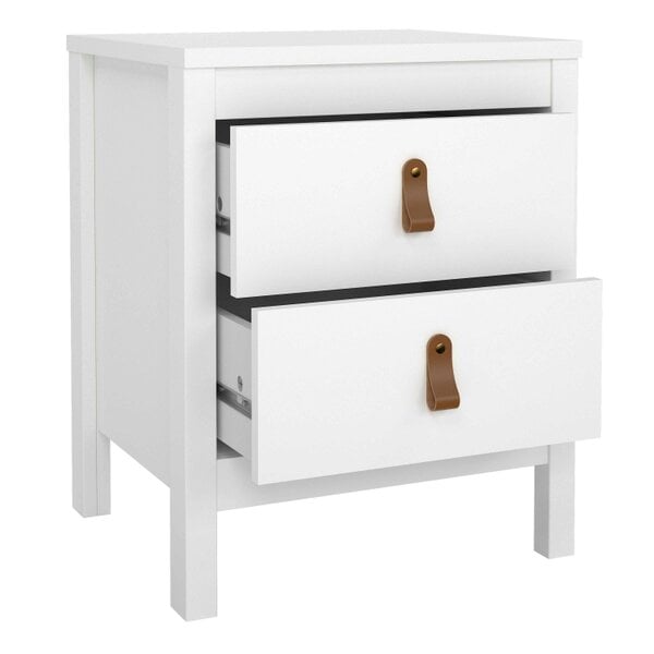 Wyld Haus Wildberry Matt White Wooden Bedside Table 2 Drawers Leather Handles