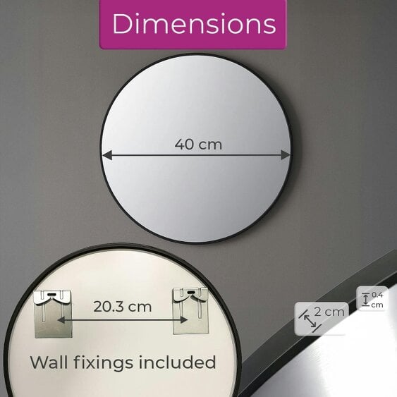 Neo Black Round Metal Frame Wall Mirror Float Glass HD Reflection Anti-Rust Moisture-Proof Wall Mounted Bathroom Bedroom Hallway Living Room Vanity