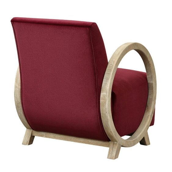 Wyld Haus Aracaju Plum Red Velvet and Oak Ring Armchair