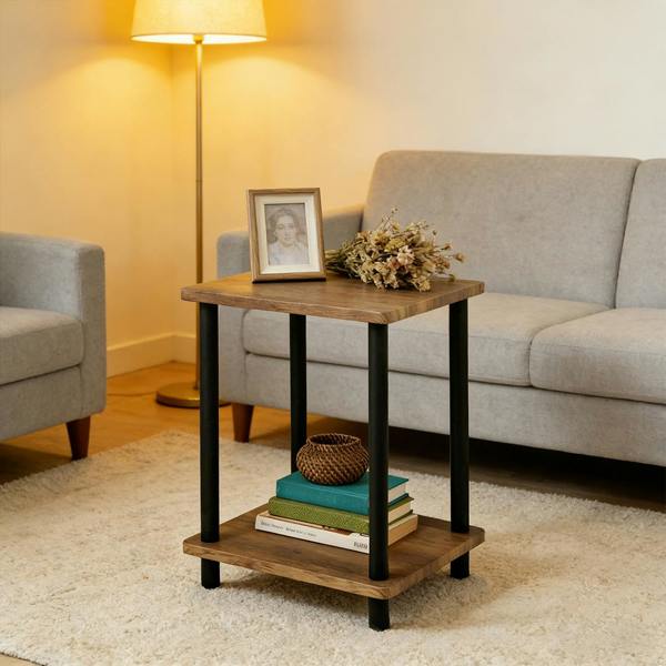 Havendro 2 Tier Oak Finish Side Table Small Coffee End Table with Shelf for Home Office Bedroom