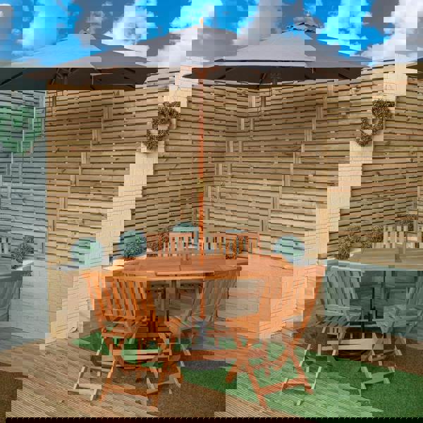 Samuel Alexander Outdoor 4 Person Folding Rectangular Wooden Garden Dining Table Chairs Grey Parasol and Base Set